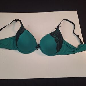 Chic Teal and Black Lace Women's Bra